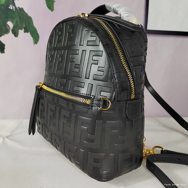 Cheap Fendi FF Nappa Mini Black In Motif Leather Backpack 0811